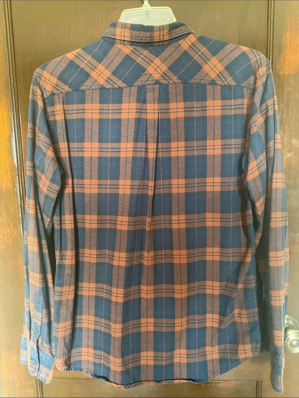 Levi's Men's Navy and Brown Plaid Button-Down Shirt with Chest Pocket